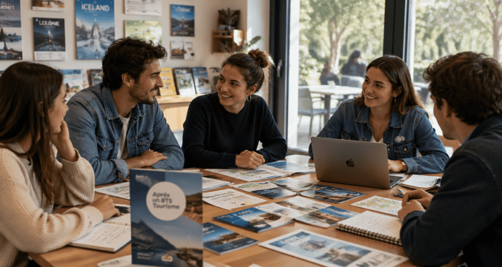 Que faire après un BTS Tourisme, jeunes en discussion orientation