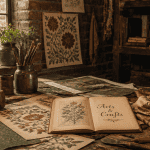 atelier art arts and crafts avec outils et motifs floraux