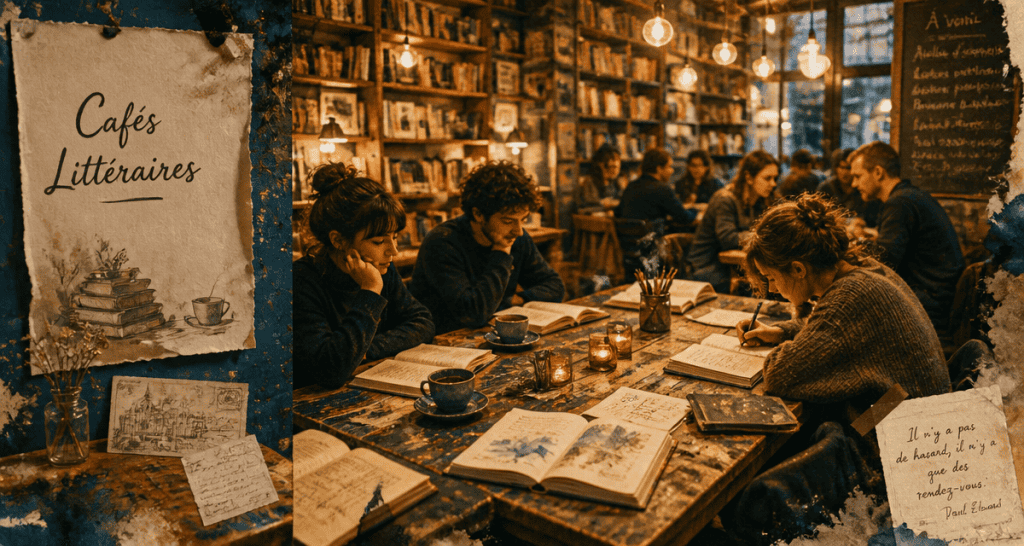 cafes litteraires grande table livres et cafe
