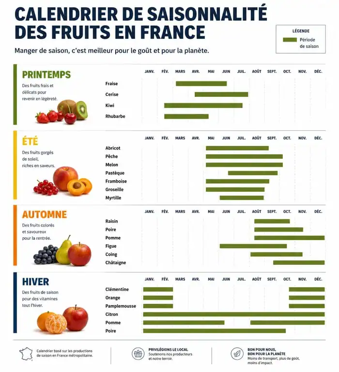Calendrier de la saisonnalité des fruits en France par saison