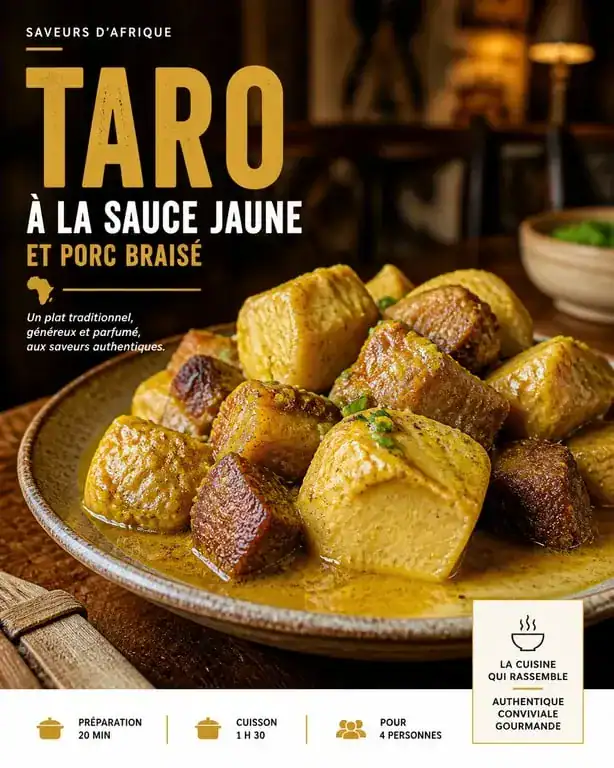 Plat traditionnel camerounais taro sauce jaune au restaurant Le New Bell à Paris