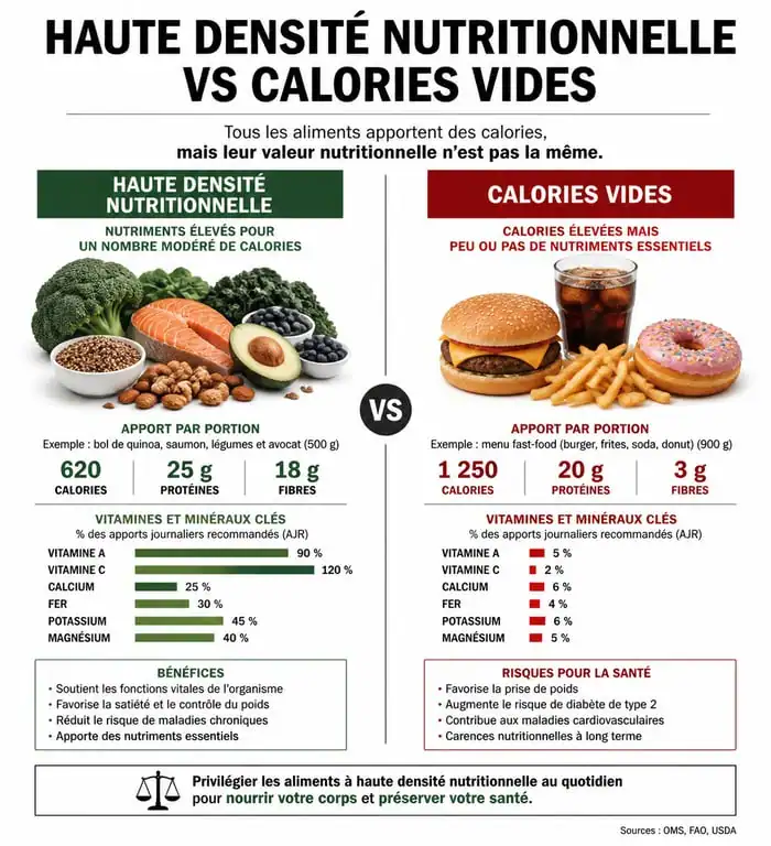 Comparaison entre nourriture healthy et aliments transformés : densité nutritionnelle et bienfaits pour la santé