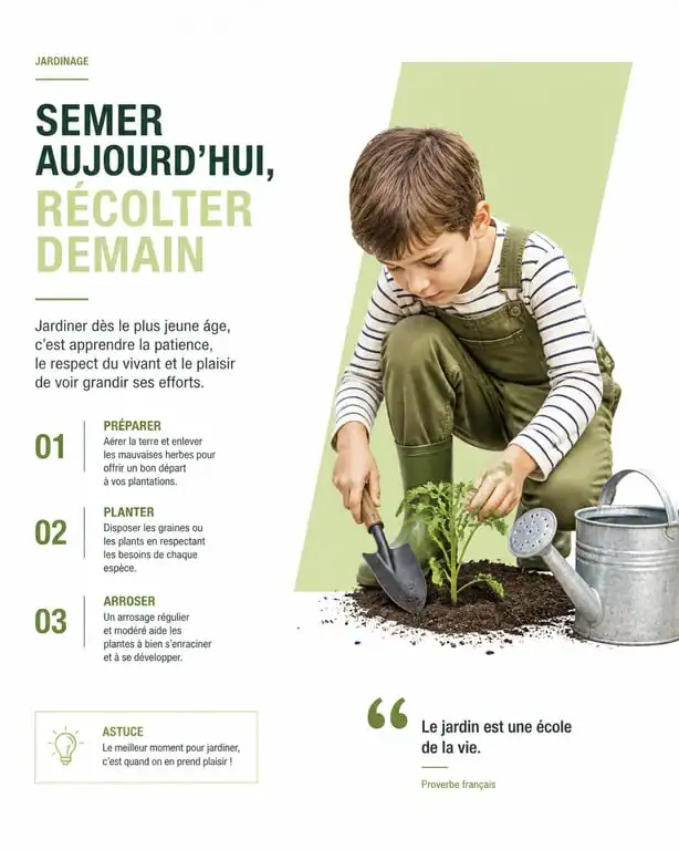 Enfant réalisant une activité de printemps au jardin