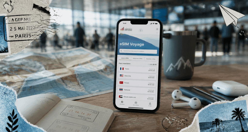 esim airalo sur smartphone à l'aéroport