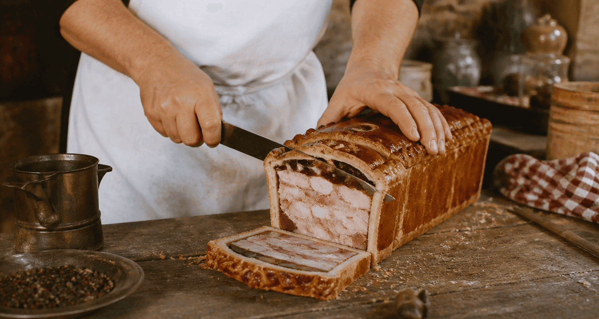 paté en croute origine artisanal sur table rustique
