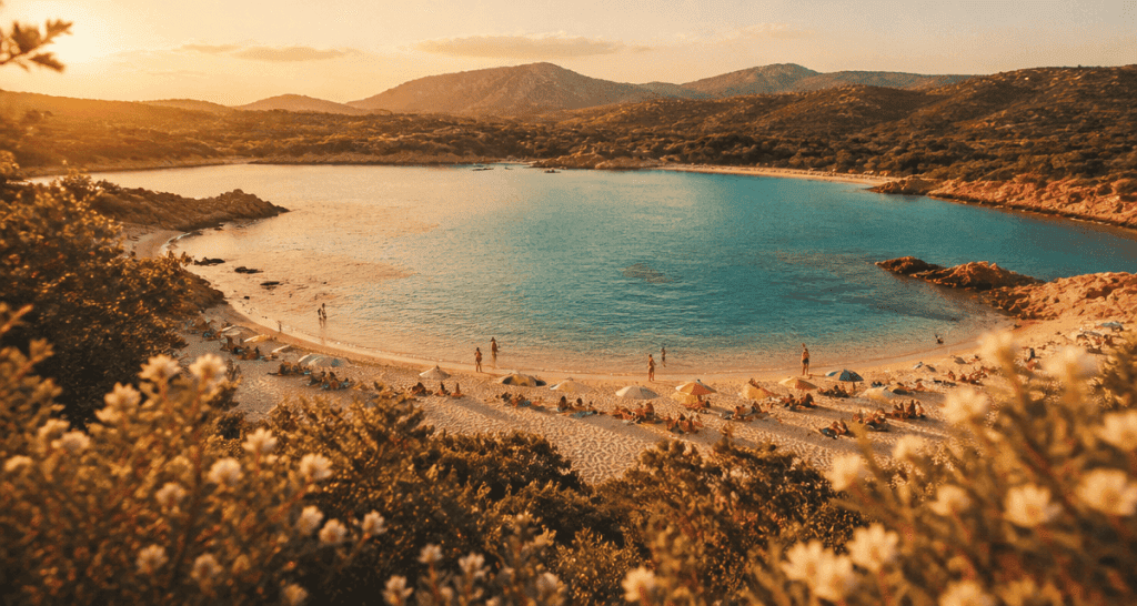 plage la rondinara vue aérienne sable mer turquoise
