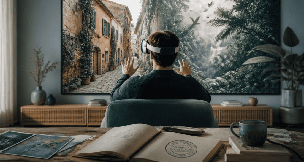 Réalité virtuelle voyage dans un salon moderne