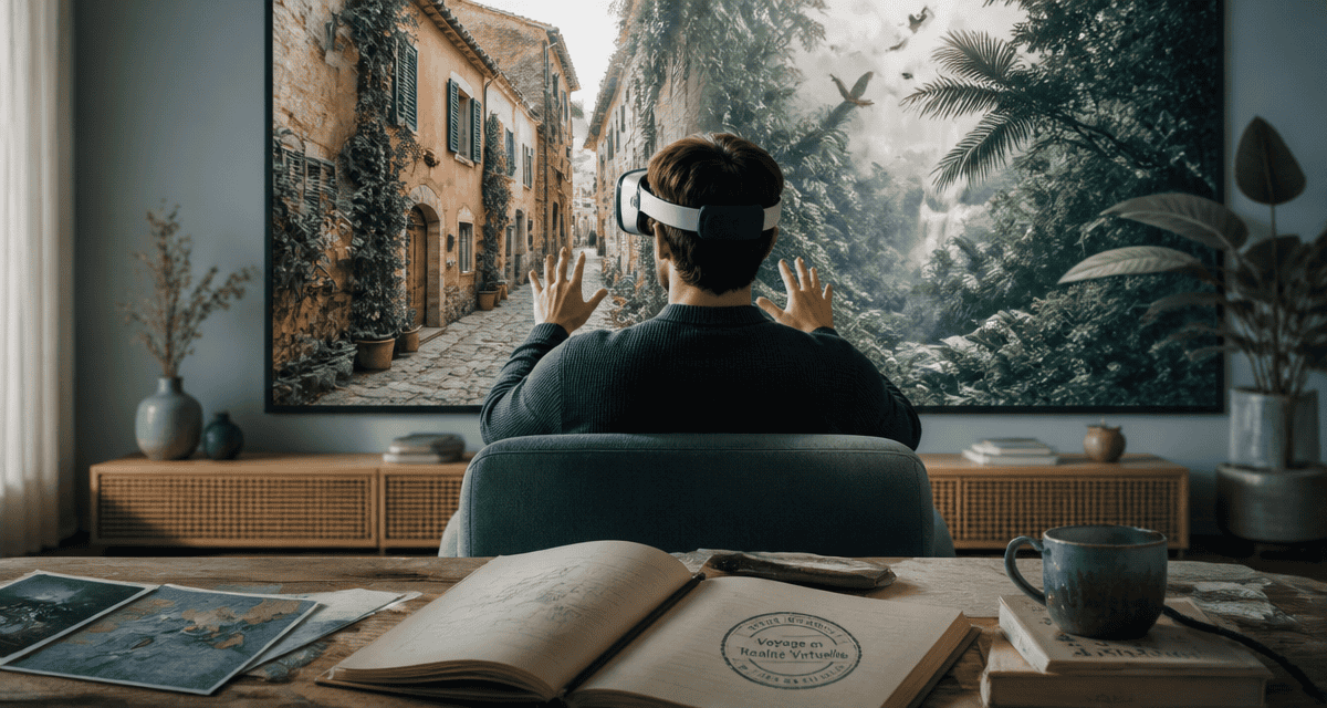 Réalité virtuelle voyage dans un salon moderne