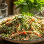 recette taboulé méditerranéen sur table rustique
