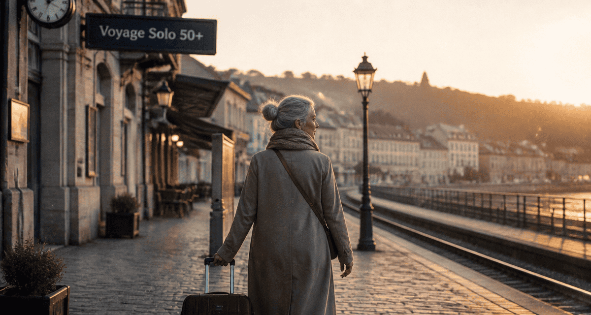 voyager seule femme 50 ans marche quai matin