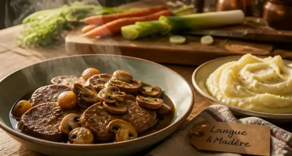 Accompagnement pour langue de boeuf : médaillons, purée et sauce Madère