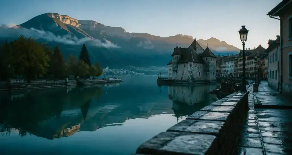 Annecy region france : lac d’Annecy, montagnes et quais