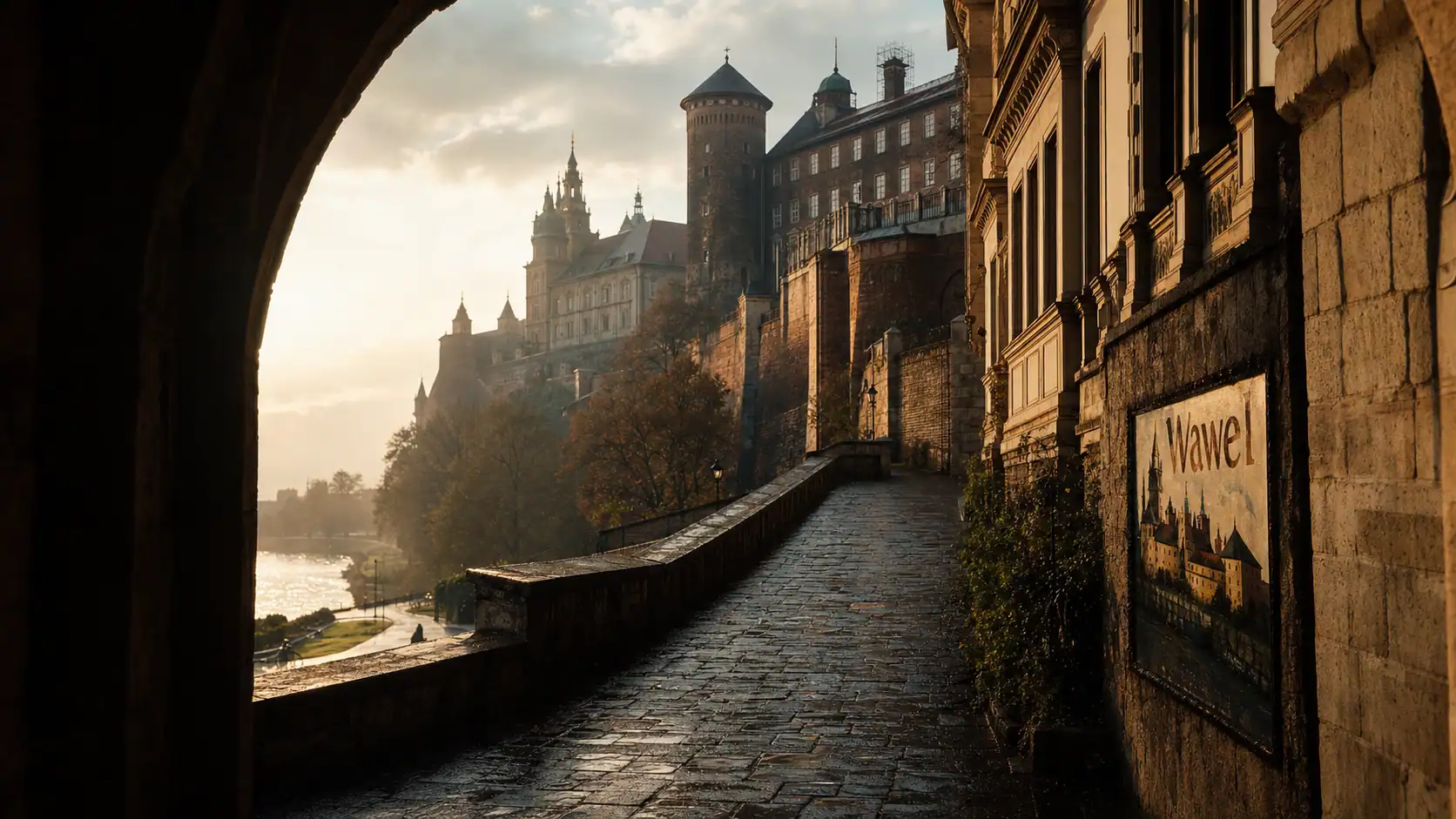 Château du wawel à Cracovie, vue sur la Vistule et ses remparts