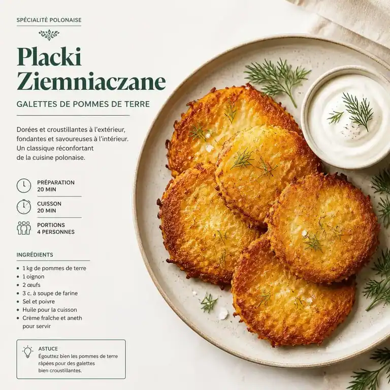 Assiette de Placki Ziemniaczane, spécialité polonaise de galettes de pommes de terre croustillantes