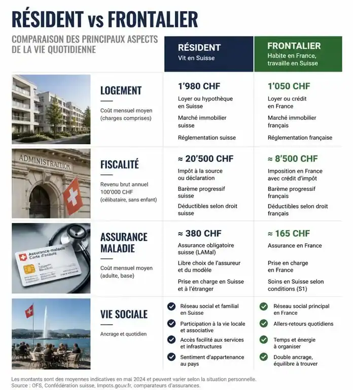 Comparatif entre résident et frontalier pour vivre et travailler en Suisse