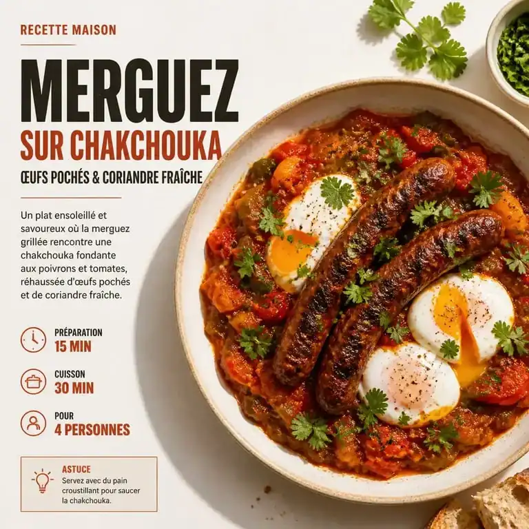 Assiette de merguez accompagnées d'une chakchouka aux légumes pour un repas convivial
