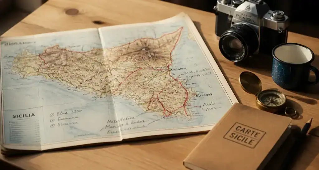 Sicile carte touristique pour organiser un itinéraire par zones géographiques