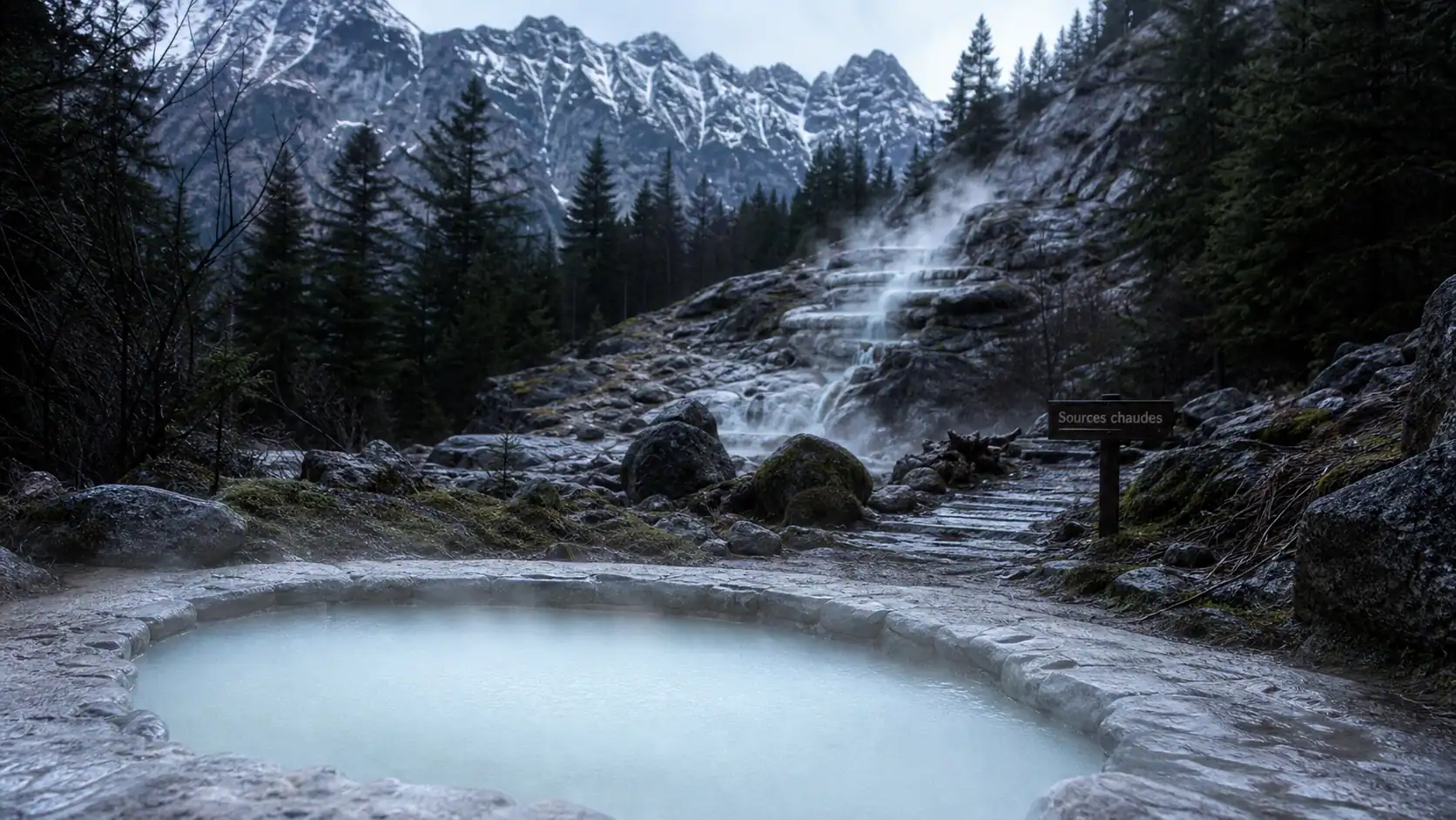Source chaude pyrénées gratuite : vasque sauvage fumante en pleine nature