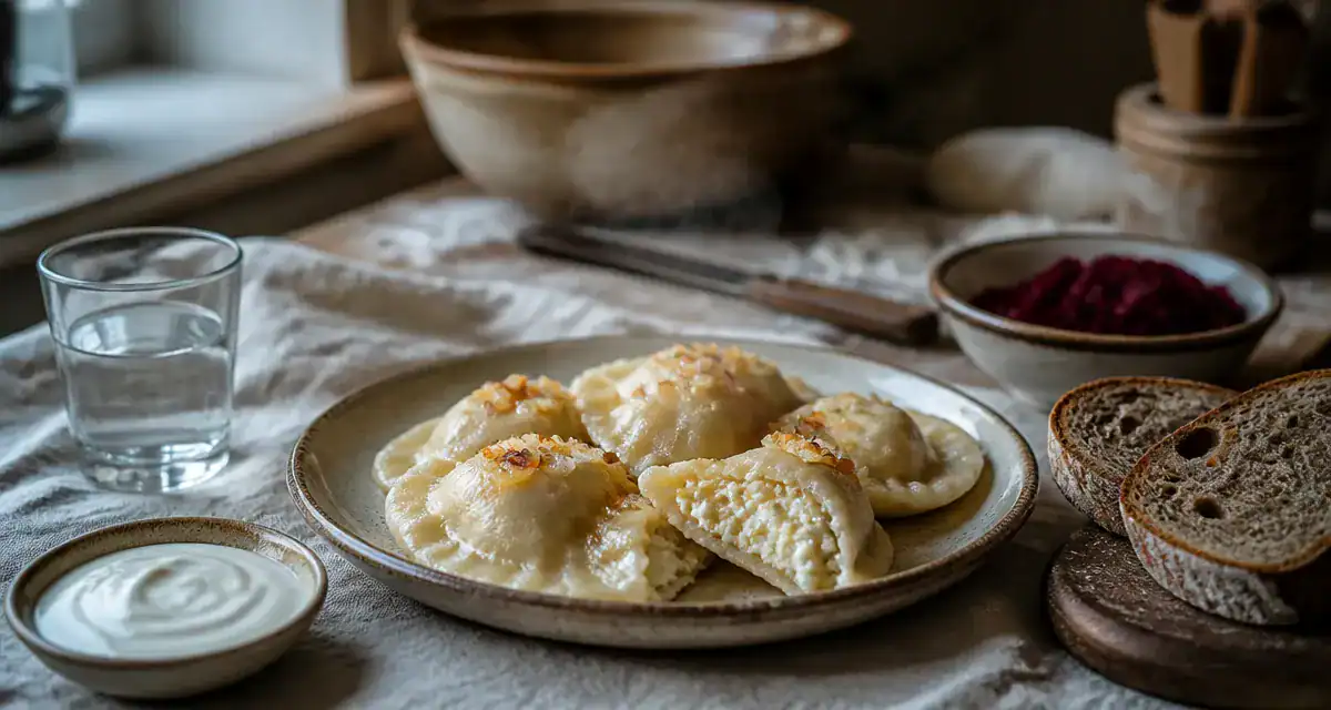 Spécialité polonaise : pierogi ruskie au twaróg crémeux et oignons dorés