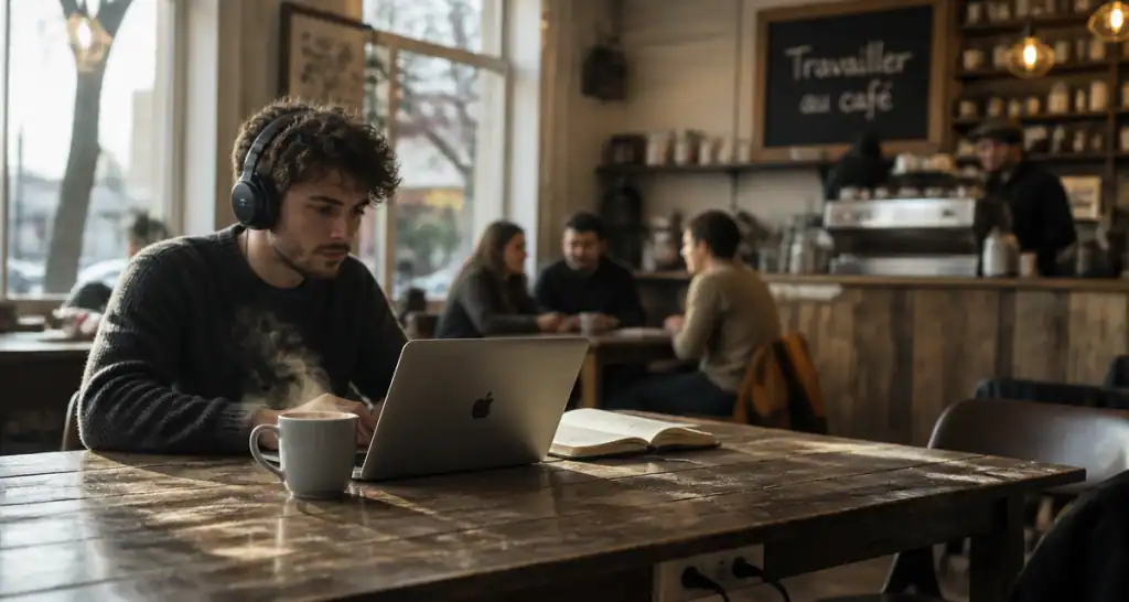 travailler dans un cafe jeune nomade ordinateur