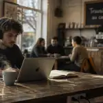 travailler dans un cafe jeune nomade ordinateur