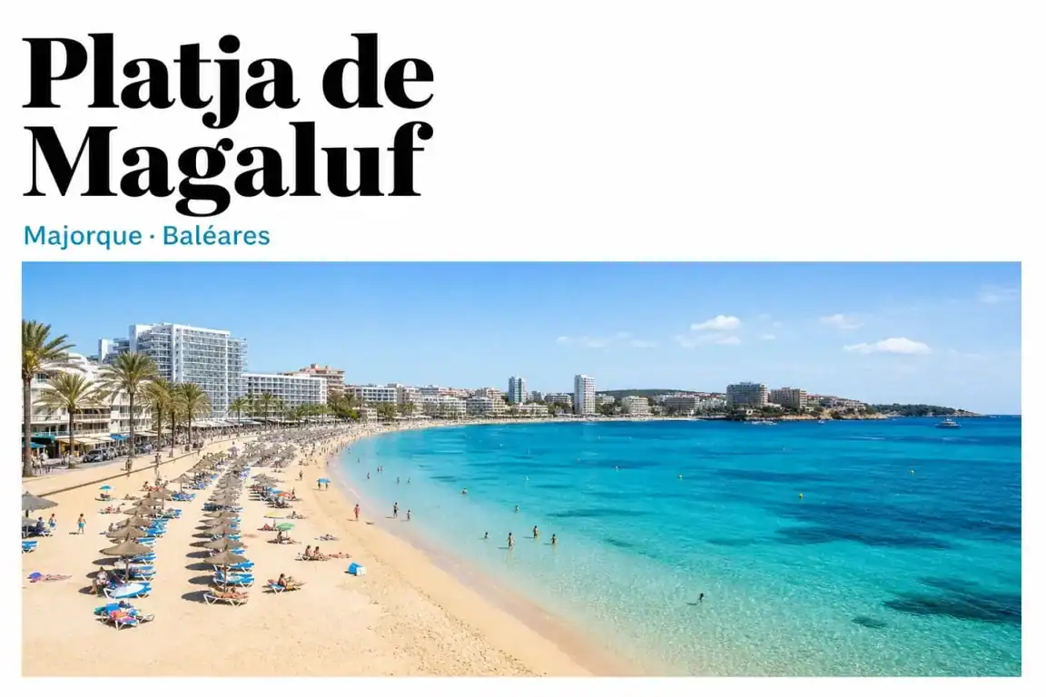 Platja de Magaluf à Majorque : plage de sable fin, eau claire et promenade animée