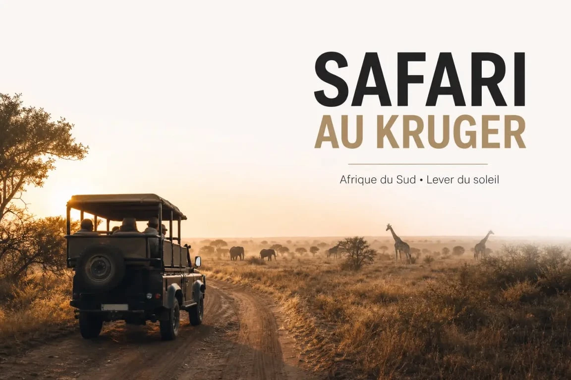 Safaris en Afrique du Sud au lever du soleil dans le Kruger National Park avec véhicule 4x4 et faune sauvage