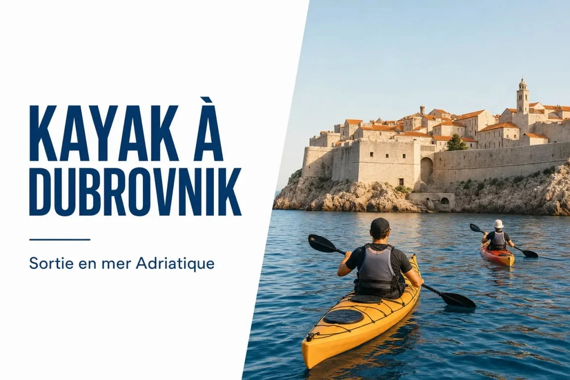 Kayak à Dubrovnik avec vue sur les remparts et la vieille ville depuis la mer