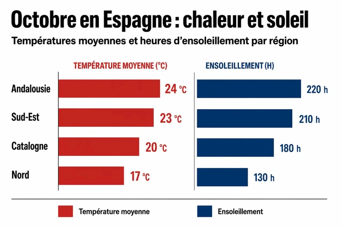 Comparatif météo des régions d'Espagne en octobre pour préparer son voyage