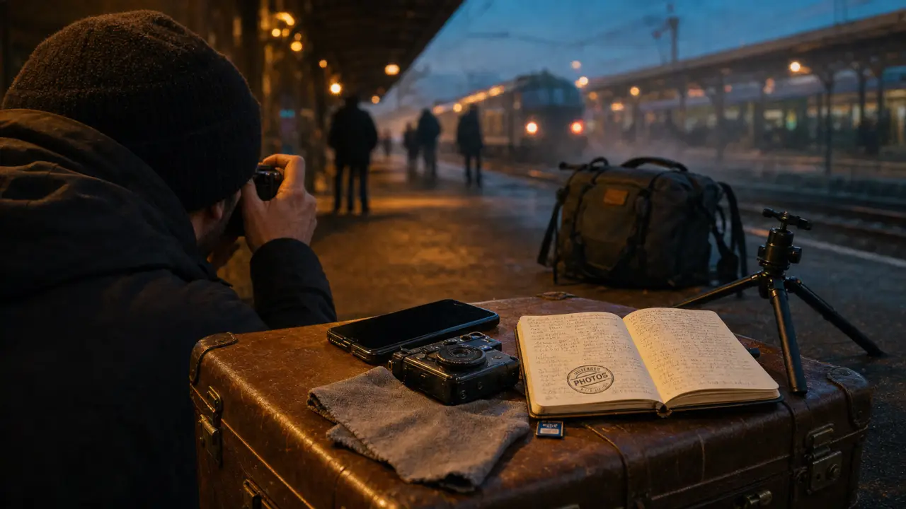 Prendre de meilleures photos en voyage sur un quai de gare, smartphone et appareil compact