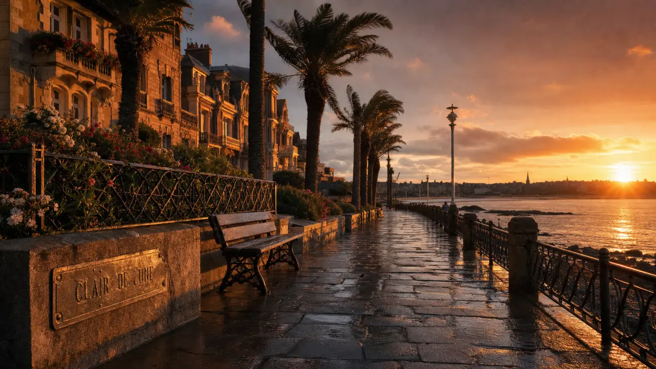 Que faire à Dinard : promenade Clair de Lune, villas Belle Époque au coucher du soleil
