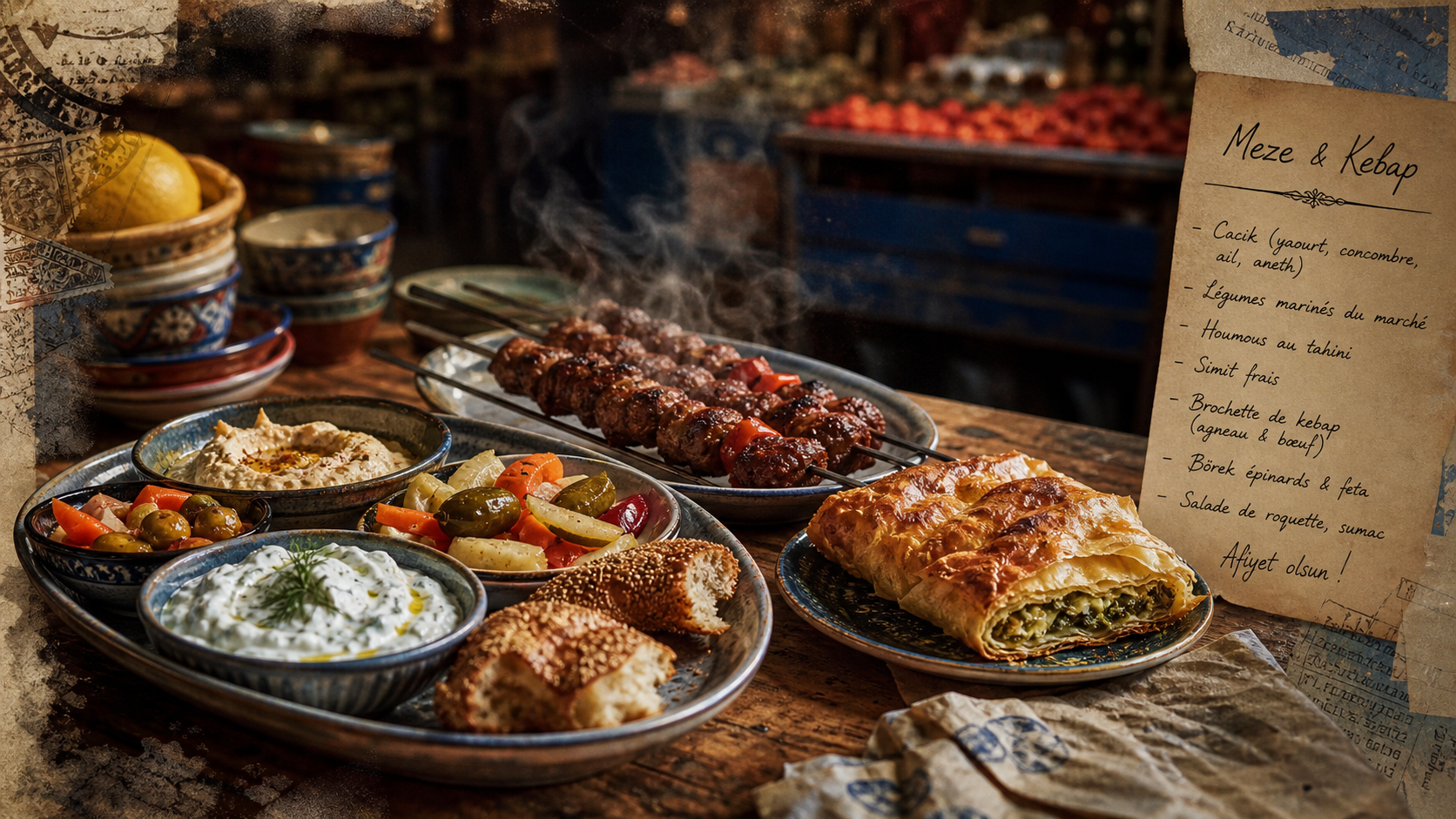 Spécialité turc : kebap et meze, baklava à Istanbul