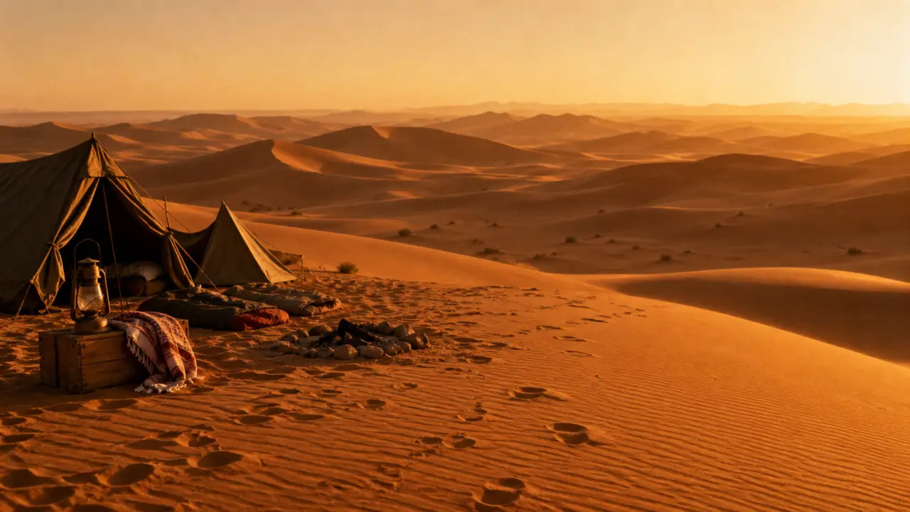 Bivouac dans les chegaga dunes, coucher du soleil et dunes de sable