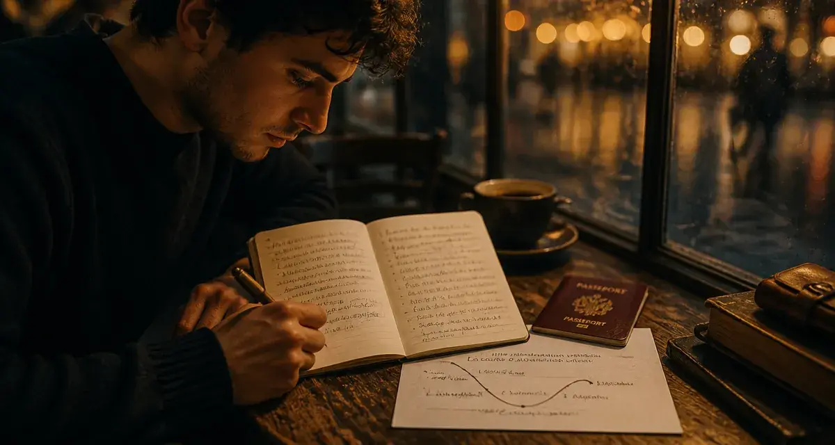 Choc culturel : étudiant dérouté, passeport et notes en café