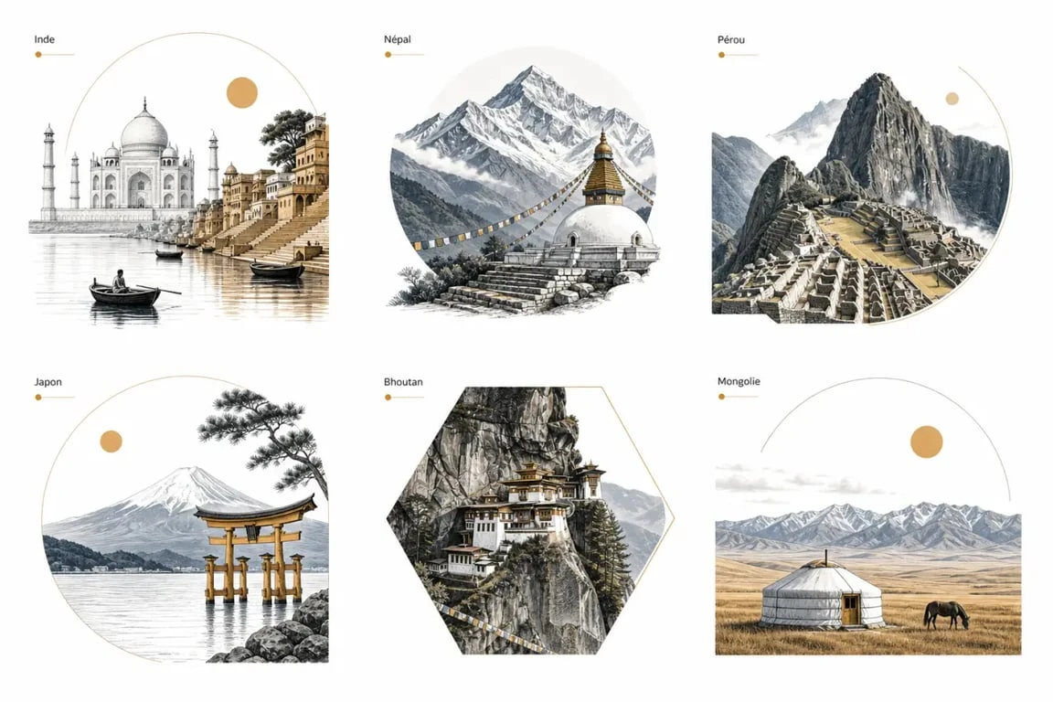 Voyage spirituel : comparaison visuelle des grandes destinations et traditions
