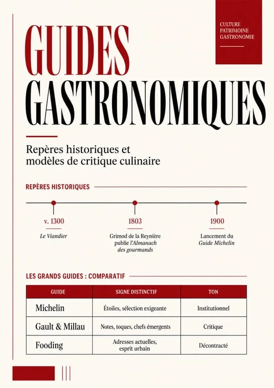 Guide gastronomique illustré par une frise historique et un comparatif des grands guides