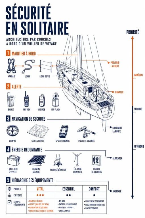 Préparer une expédition maritime au long cours en solitaire : architecture de sécurité et redondance à bord