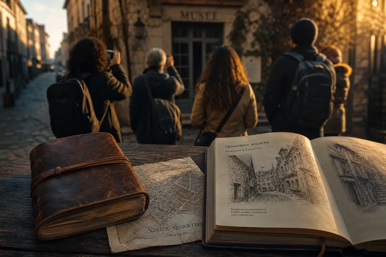 Voyages culturels : guide francophone et groupe visitant un musée