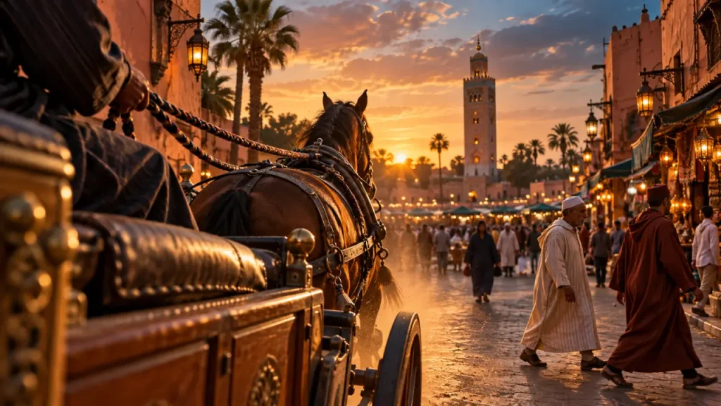 Calèche à Marrakech : centre-ville animé ou palmeraie pendant 2 heures ?