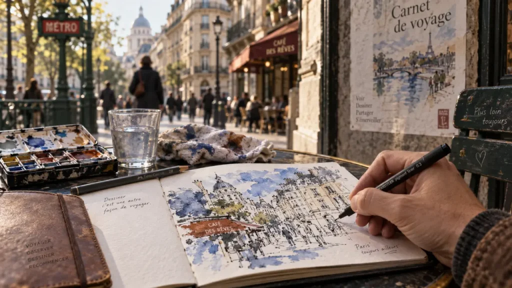 Carnet de voyage à Paris : dessiner, peindre et garder ses souvenirs en 3 heures
