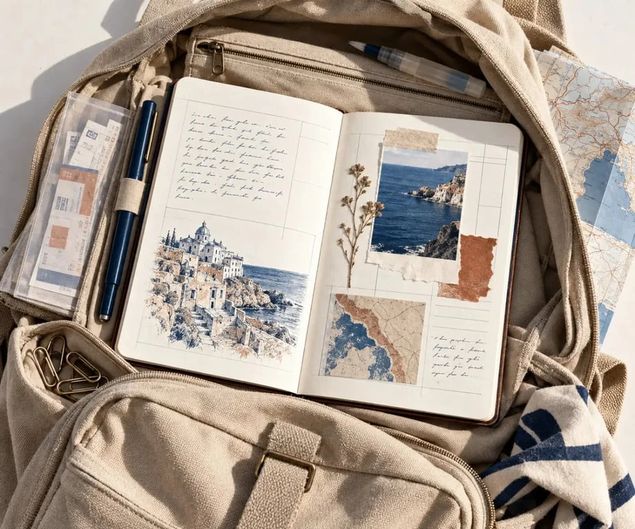Idées inspirantes carnet de voyage exemple avec matériel léger et page minimaliste