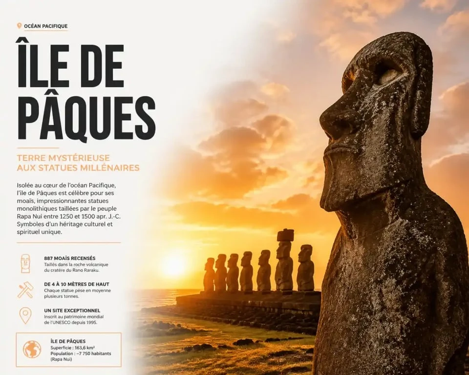 Statues Moais sur l'île de Pâques, une destination unique pour l'organisation de votre voyage au Chili