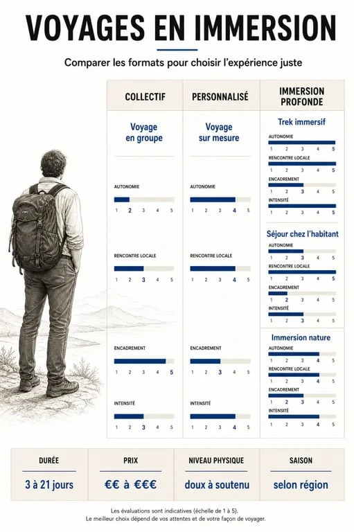 Voyage immersion : formats, durée, prix et critères à comparer avant réservation