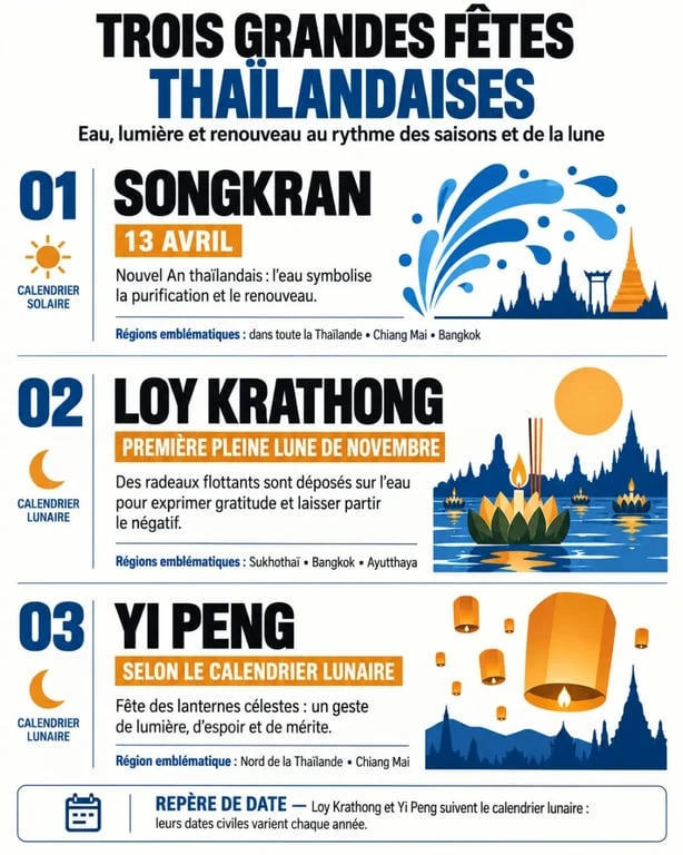 Infographie des principales fêtes de la culture thaïlandaise et de leurs périodes