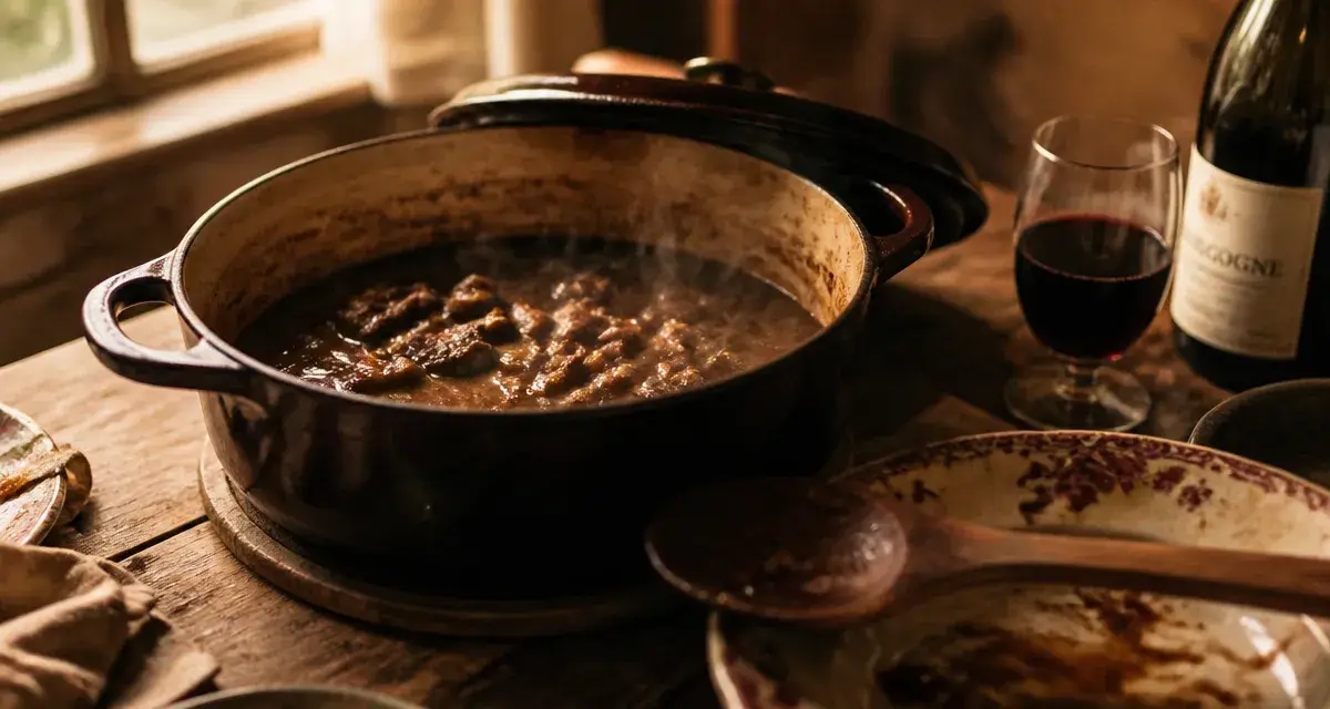 Plats mijotés traditionnels : cocotte en fonte et bœuf bourguignon