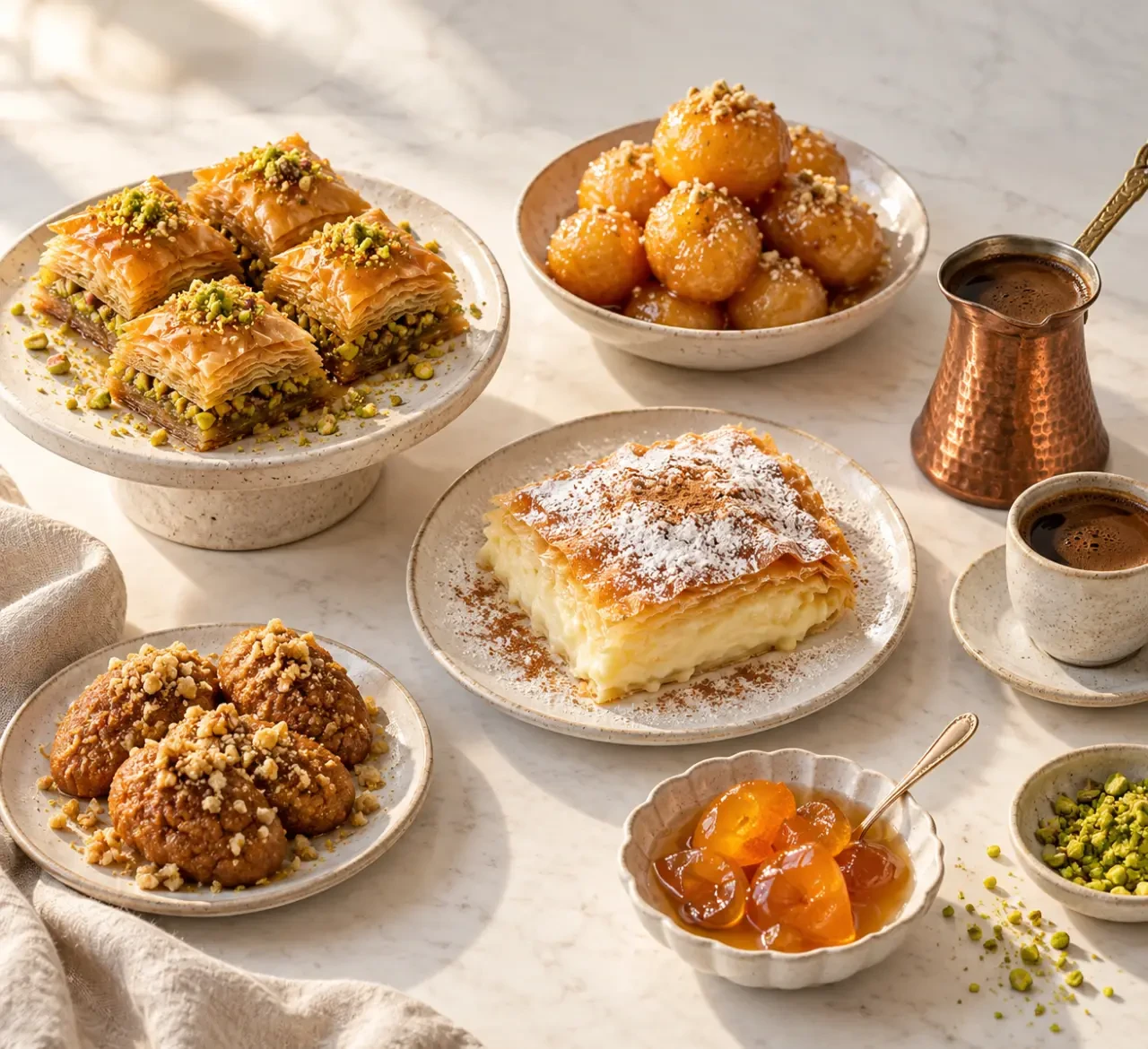 Desserts et café parmi les plats traditionnels grecs